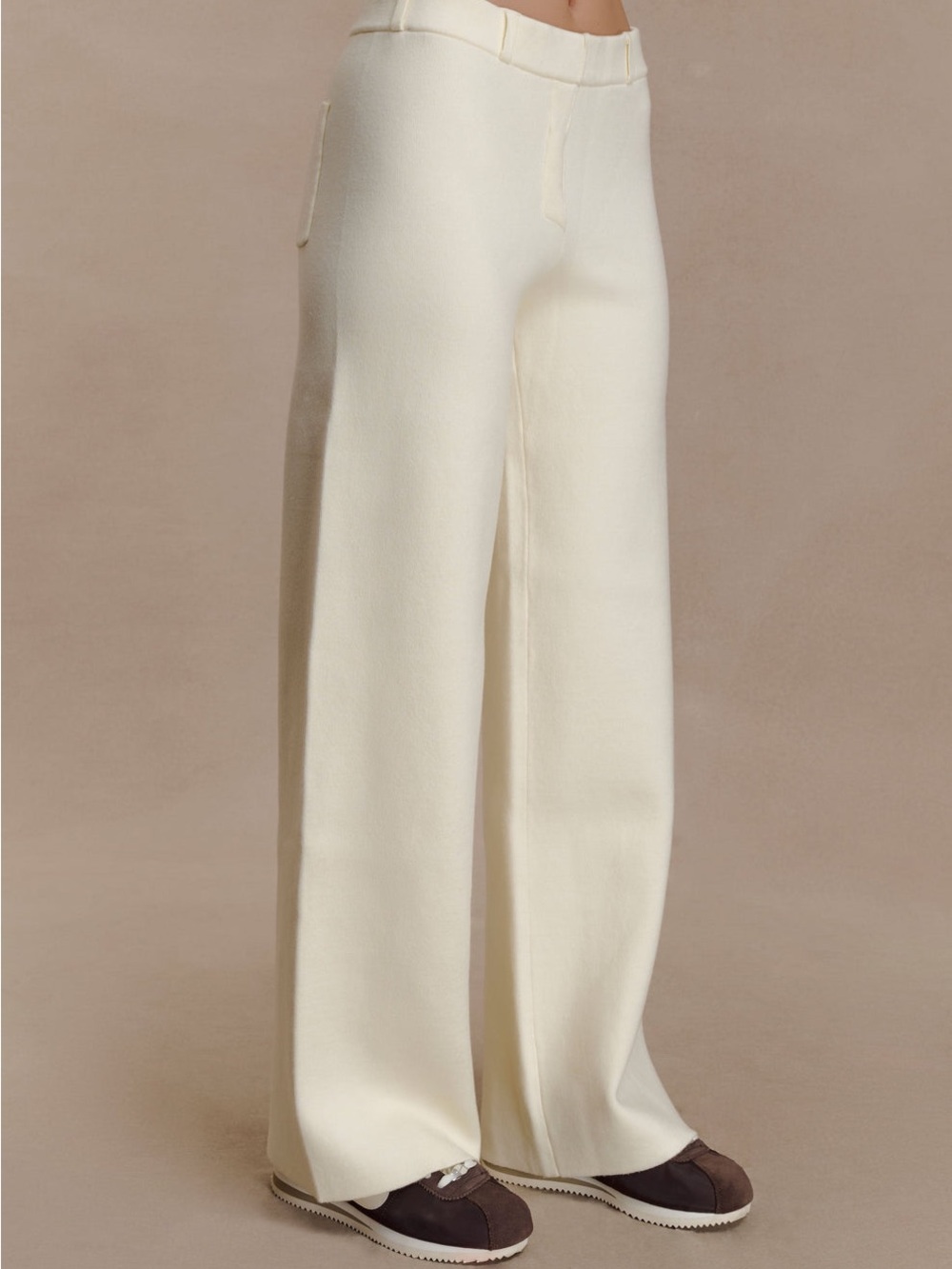 MESHKI Lauren Knit Trouser In Ivory Cream White Size Small NWT